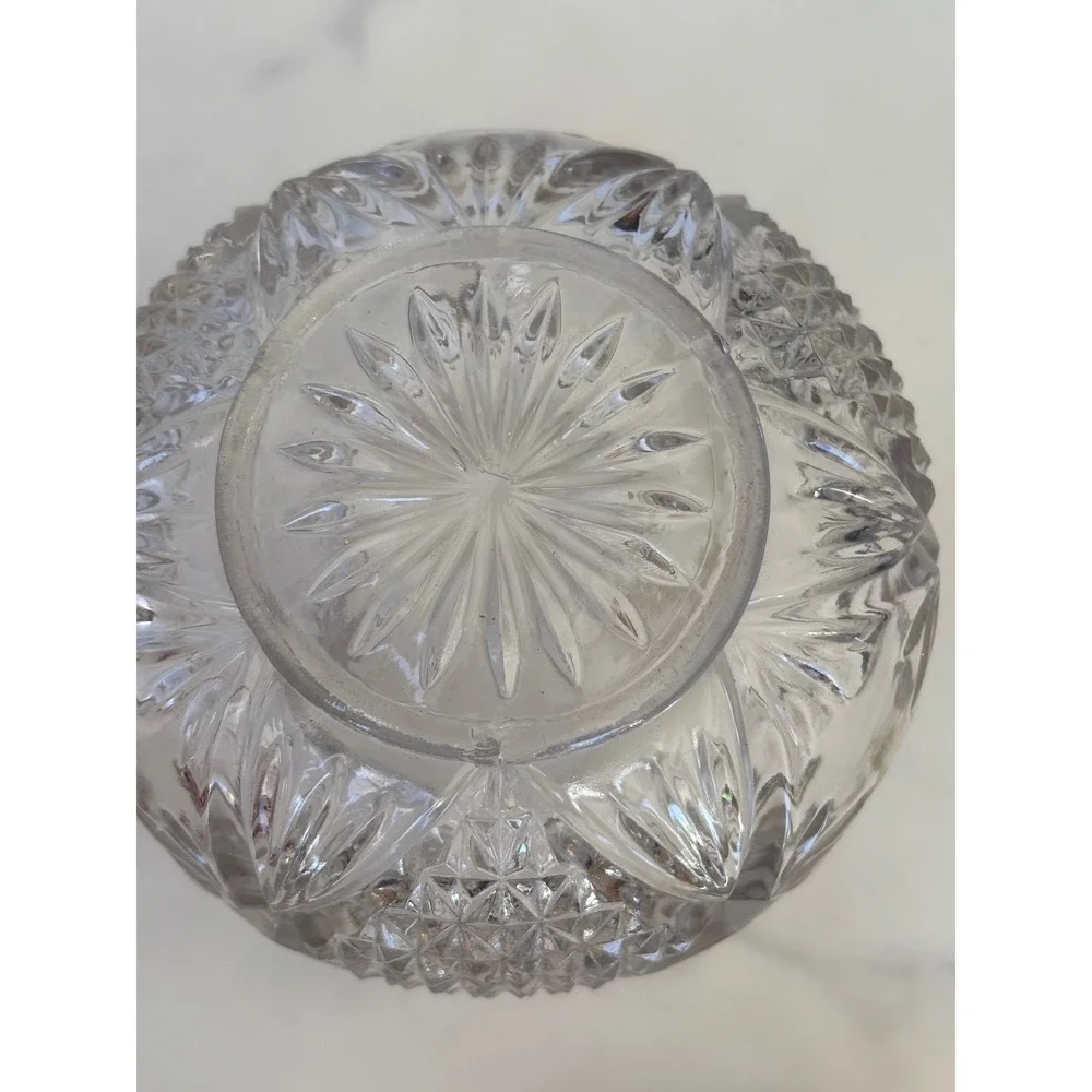 Vintage Cut Glass Powder Jar Cherub Repousse Metal Lid Vanity Trinket Bowl